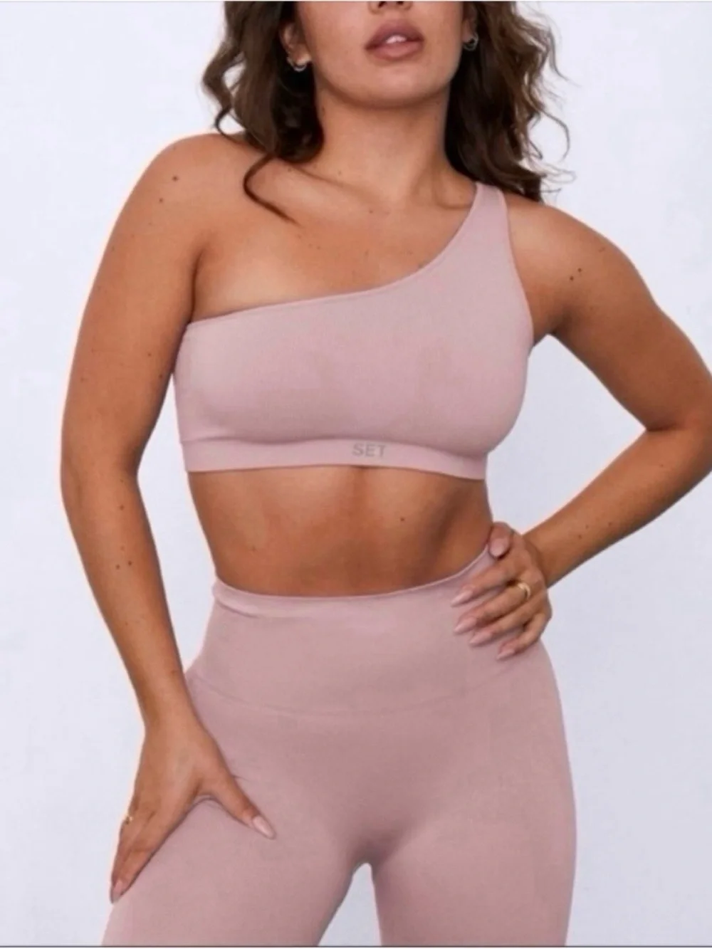 Set Active 2pc Amethyst Sculptflex Set Ribbed One shoulder bra leggings Pilates